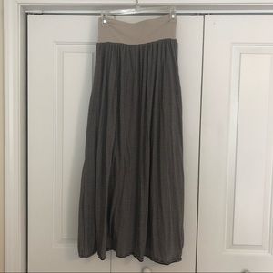 Tan and Navy Striped Midi Stretch Garnet Hill Skirt, Size S